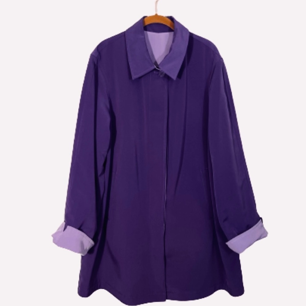 Fleet‎ Street Reversible Jacket Coat  Purple Silk Pockets Button Up Size Large - Picture 3 of 11